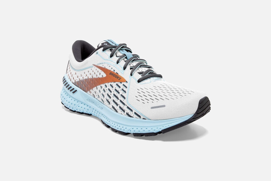 Adrenaline GTS 21 Road Brooks Running Shoes NZ Womens - White/Gold/Blue - IACQJO-064